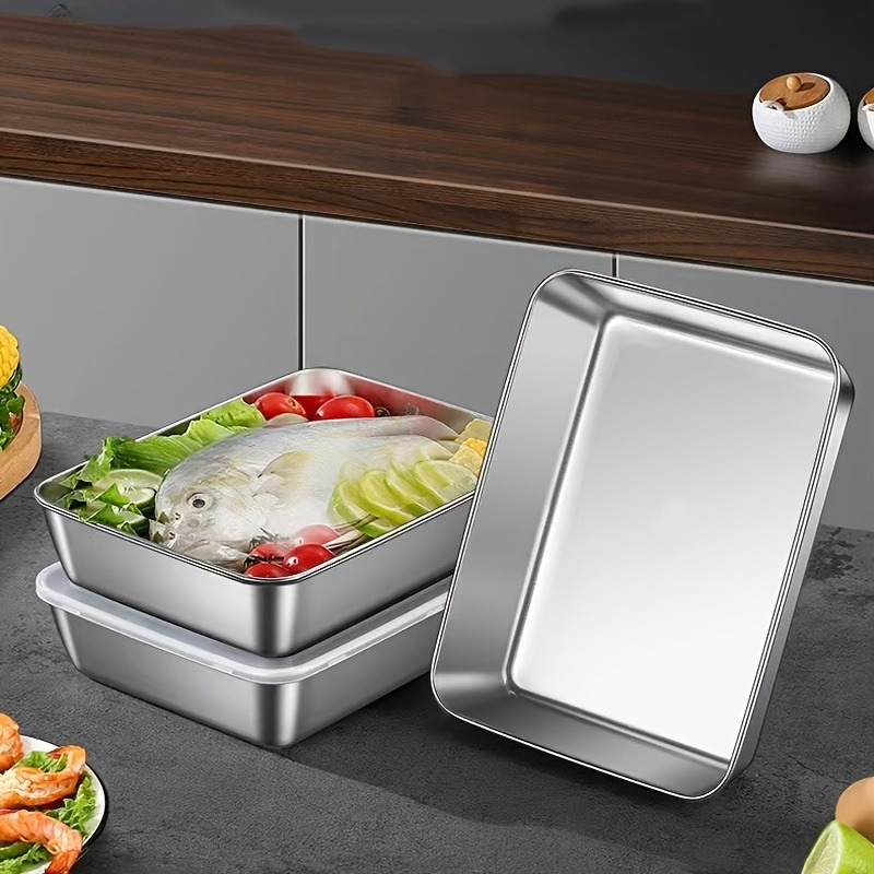 Food Storage Containers With Lids - 3/6 stuks roestvrijstalen rechthoekige voedselopslagpan met