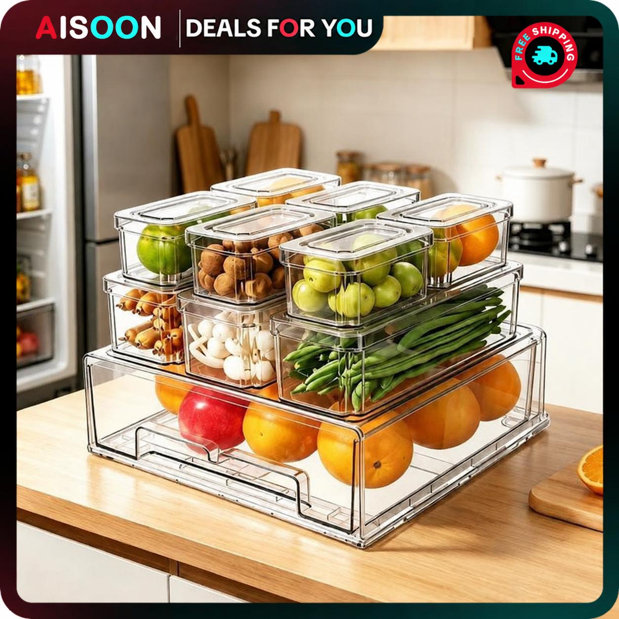 Food Storage Without Pantry - 10/14-delige koelkastorganisatoren met deksels, uittrekbare lade,